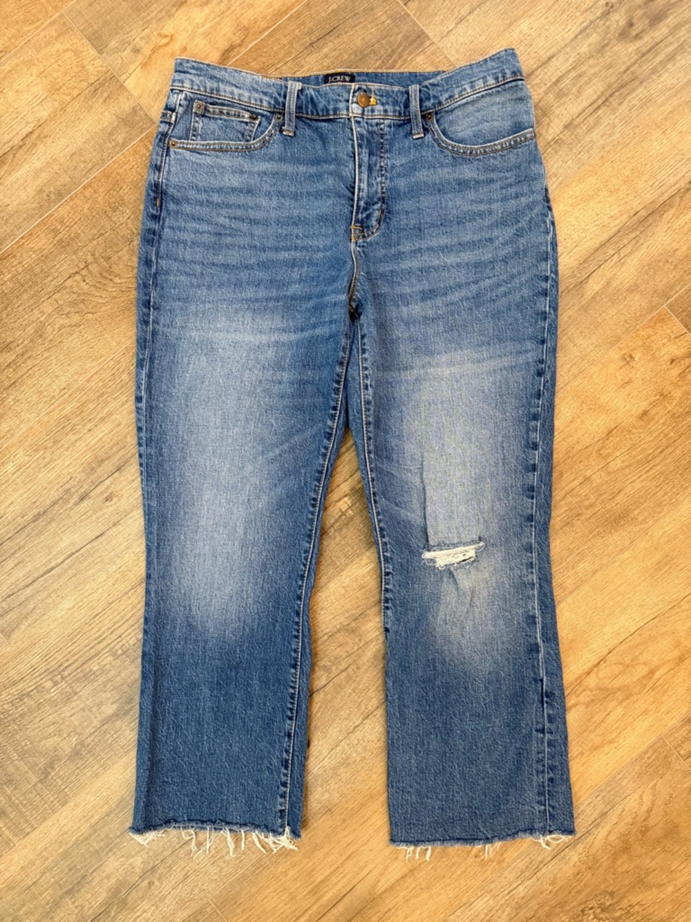 J. Crew Mid-Rise Flare Crop Women 30 Jeans Blue Raw Hem Preppy Denim Medium Wash